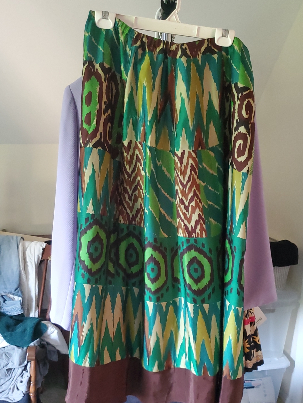 Soft Surroundings Green and Brown Patterned A-Line Skirt